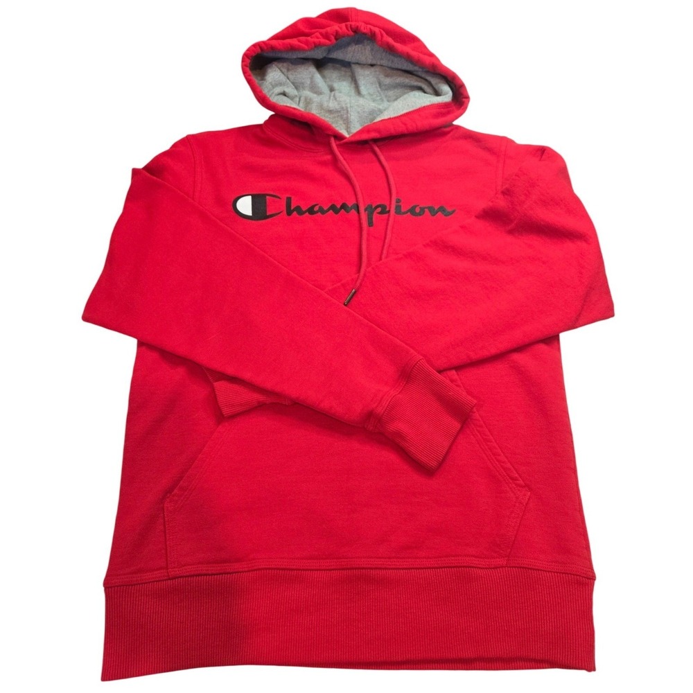 Champion Mens Red Script Logo Hoodie Sweatshirt GF89H Small‎